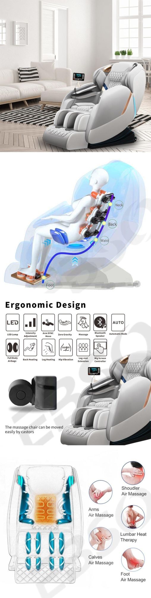 New Model Massage Chair Zero Gravity with Back & Leg Heating