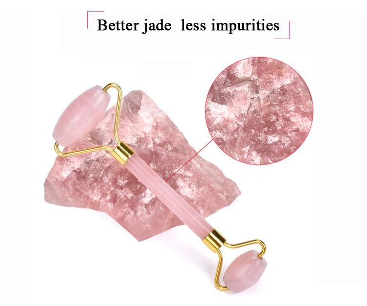 China Supplier Home Use 100% Natural Facial Massage Rose Quartz Jade Roller Gua Sha Tools