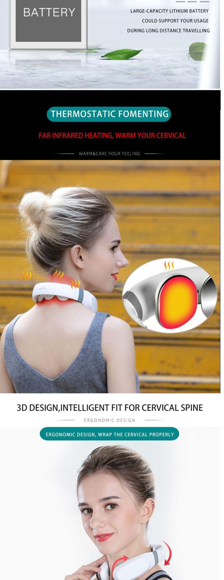 Electric Cervical Health Care Wireless Intelligent Infrared Therapy Heat Compress Comfortable Rechargeable Mini Portable Pain Relief Physical Neck Massager