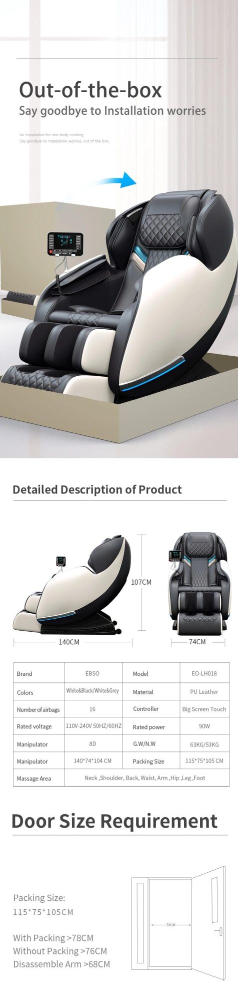 Gravity 4D Massage Chair Heated Air Compression Sleeping Massage Chair with 2 Control Systems Full Body Massage Chair