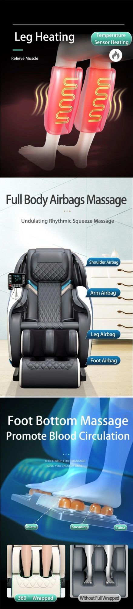 Gravity 4D Massage Chair Heated Air Compression Sleeping Massage Chair with 2 Control Systems Full Body Massage Chair
