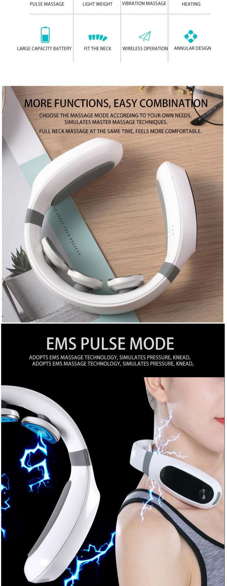 Smart Wireless MID Frequency Electric Pulse Therapy Massage Machine Neck and Cervical Vertebra Massager