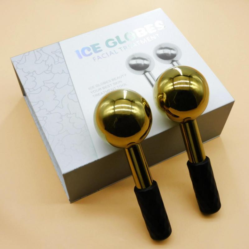 Rose Gold Stainless Steel Facial Beauty Ice Massage Cryo Roller Globes for Facial Massage