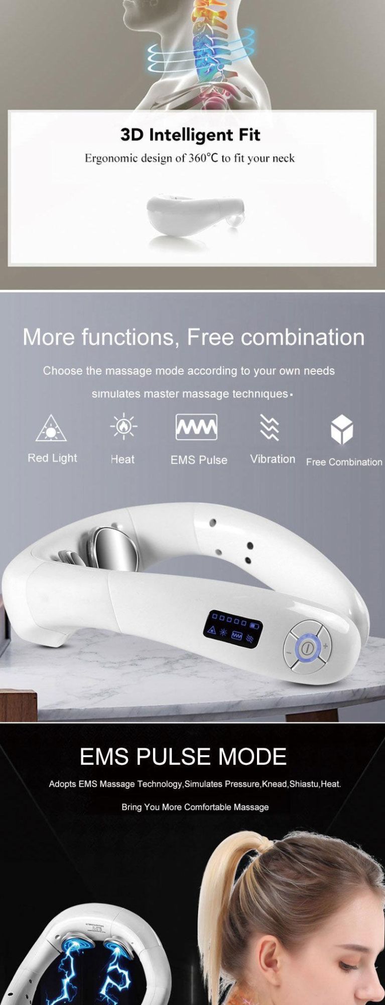 Hezheng Portable Heating Intelligent Electric Neck Massager Smart Cervical Pain Care Therapy Equipment Mini EMS Massage Machine