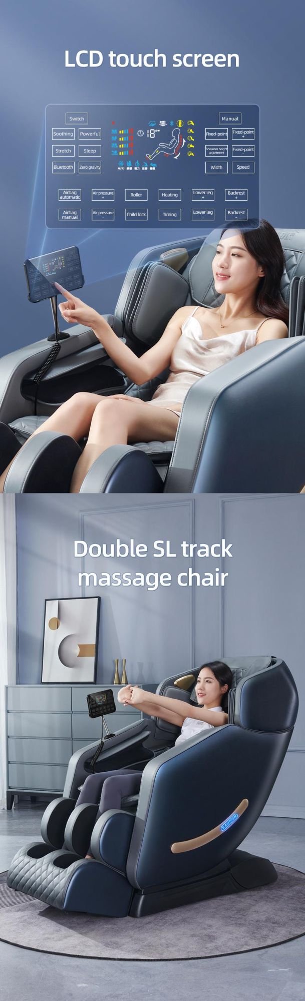Sauron E300 Ai Smart Long Track SL Neck Back Body Massager PU Leather Massage Chair with 0 Gravity Recliner