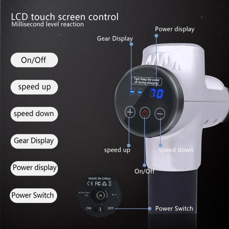 Powerful Handle Powerful Massage Gun Portable Cordless Tissue Percussion Electric Vibration Full Body Muscle Fascial Massager Products LCD Touch Screen