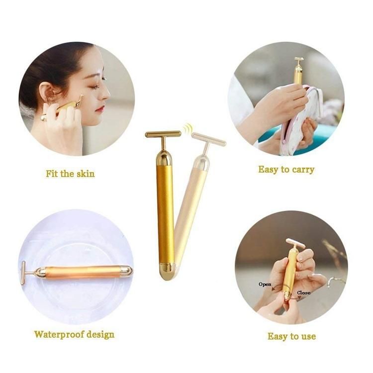 2021 24K Gold Energy Beauty Bar Vibrating Facial Lifting Skin Care T Shape Y Shape Electric Face Massager