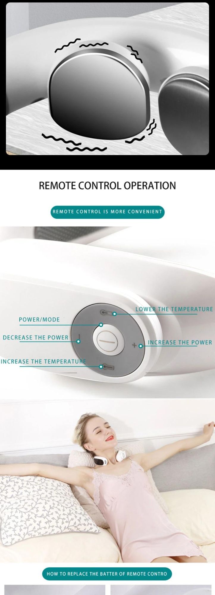 Rechargeable /Battery Electric Neck Massager& Pulse 6 Mode Power Control Infrared Pain Relief Neck Physiotherapy Instrument
