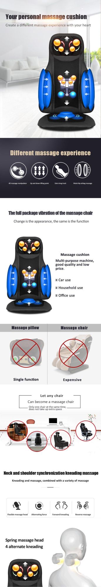 Tapping Kneading Air Compression Shiatsu Vibrating Massage Cushion Car Seat Massage Seat