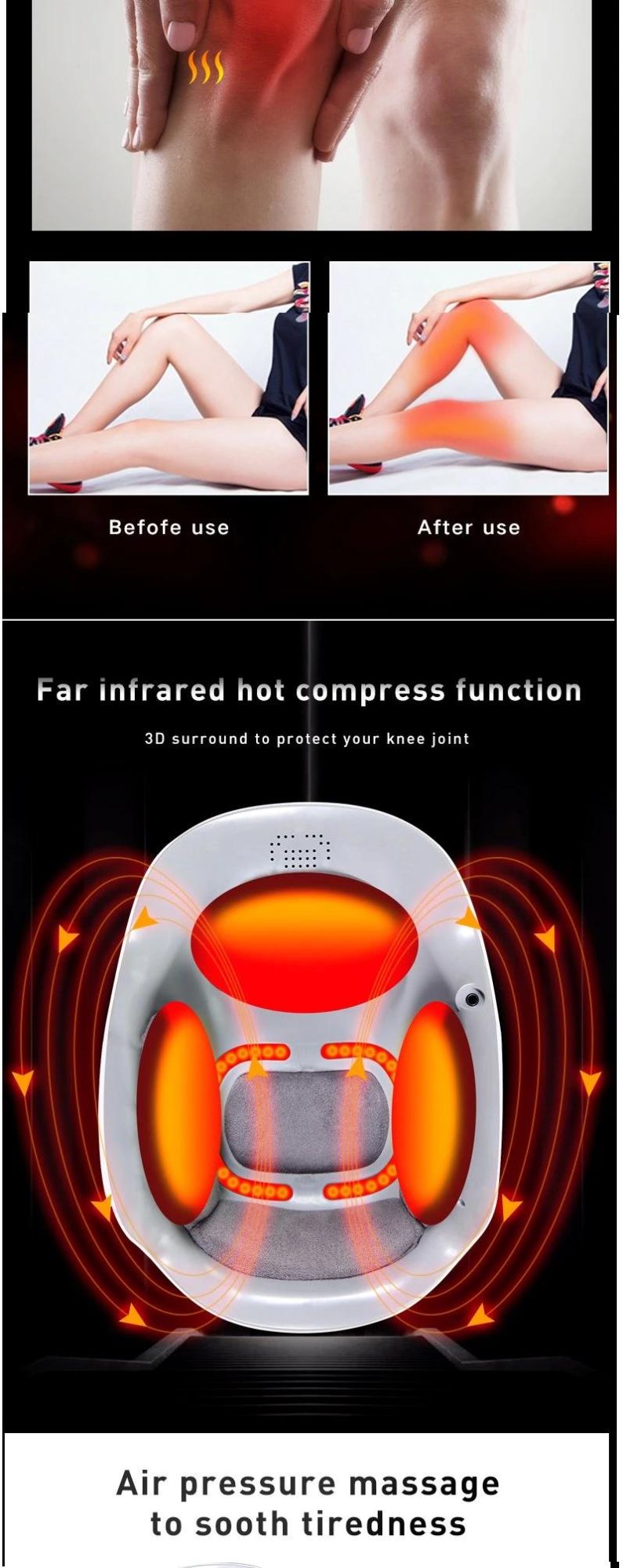 Hezheng Vibration Air Pressure Knee Health Care Pain Relief Electric Heating Knee Joint Massager for Pain Relief