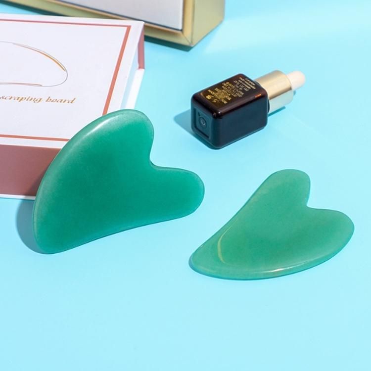 OEM/ODM Natural Green Bian Jade Stone Gua Sha Amethyst Massage Tool Green Aventurine Heart Shape Guasha Roller Set Facial Board