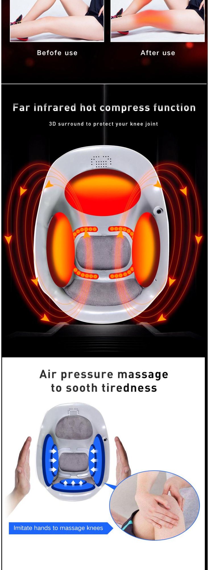 Hezheng New Design Wireless Operation Knee Care Massager for Knee Joint Pain Relief Product