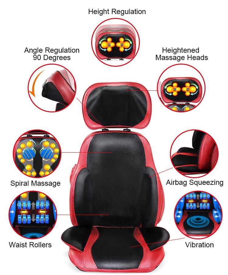 Deluxe Advanced Electric Air Compression 3D Shiatsu Neck Back and Buttocks Massage Cushion with Kneading Rollers