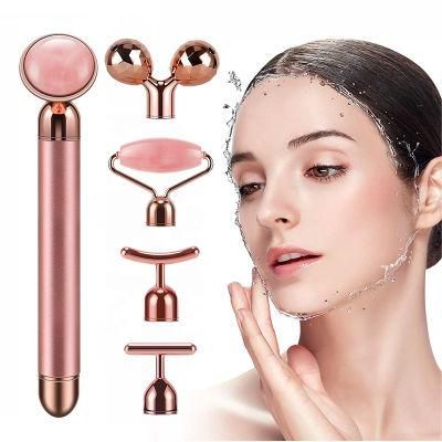 5 in 1 Private Label Wholesale Quartz Vibrating Facial Electric Massager Massage for Face Gua Sha Set Jade Roller