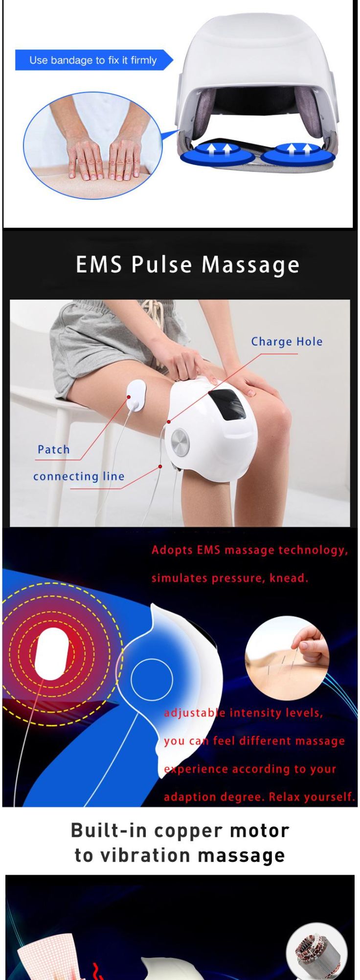 Hezheng New Design Wireless Operation Knee Care Massager for Knee Joint Pain Relief Product