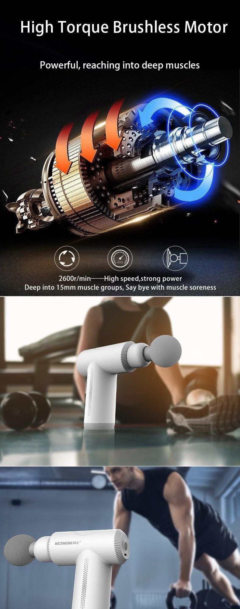 Hezheng Cordless Portable Deep Tissue Muscle Massage Gun Equipment Body Sport Percussion Massager Handheld Gym Body Massage Equipment