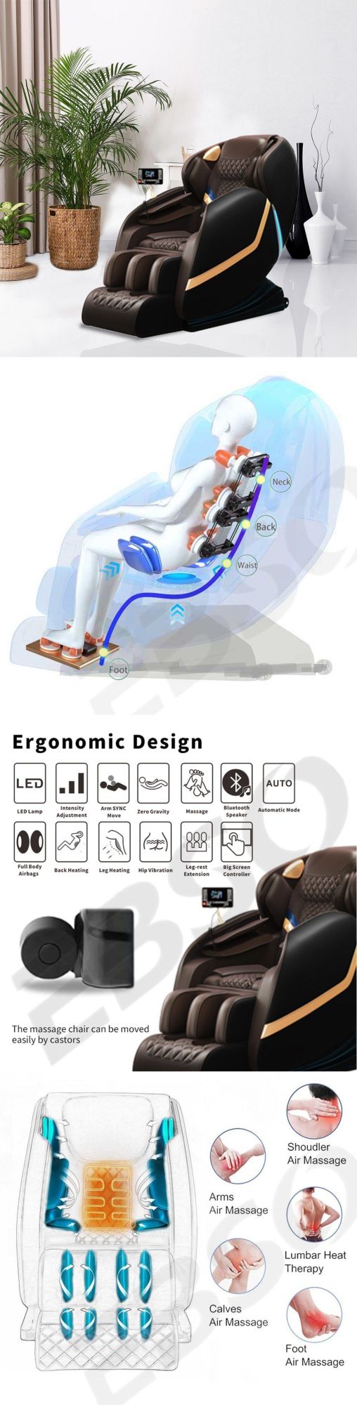 Wholesale Big LCD Touch Screen Calf Warm Airbags Zero Gravity Massage Chair