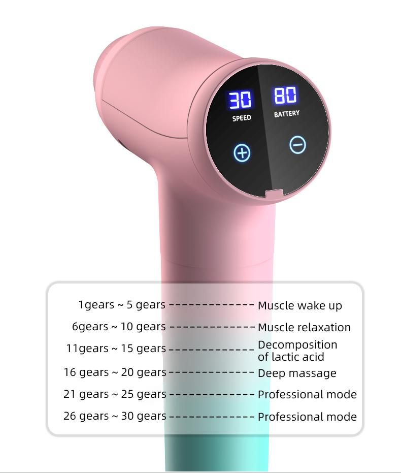 30 Gear Massage Gun LCD Display Pink Color 6 Massage Head 2500mAh Mini Muscle Fascia Gun for Women