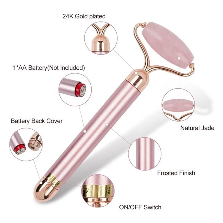 Upgrade 2 in 1 Beauty Anti-Aging Firming Skin Eye Facial Massager Vibrating Electric Jade Face Roller 24K Gold Beauty Bar