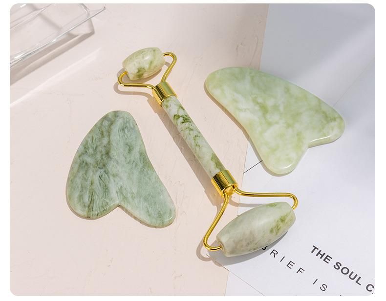 Without Noise Natural Jade Stone Facial Face Massage Set Anti Aging Jade Roller Massager Set