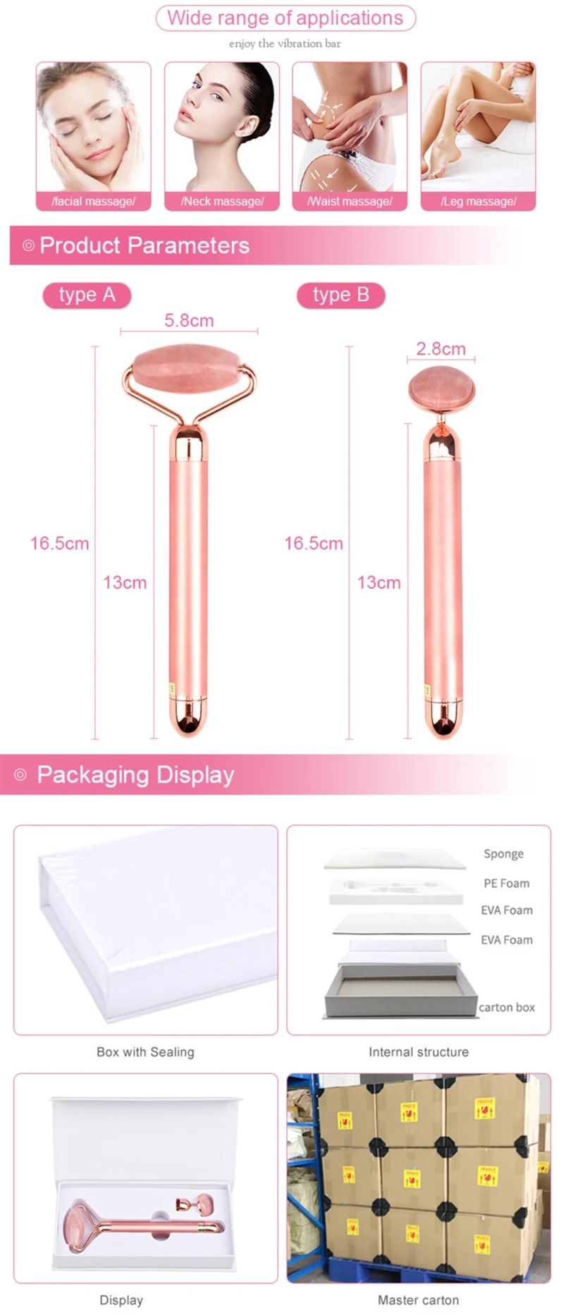 Rose Quartz 5 in 1 Electric Vibrating Jade Facial Roller Electric Facial Jade Roller Vibrating