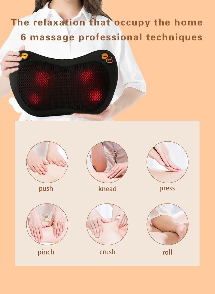 2022 OEM ODM Hot Sale Huangtai Full Body Deep Kneading Shiatsu Back Heated Neck Massage Pillow for Car Home Office Use