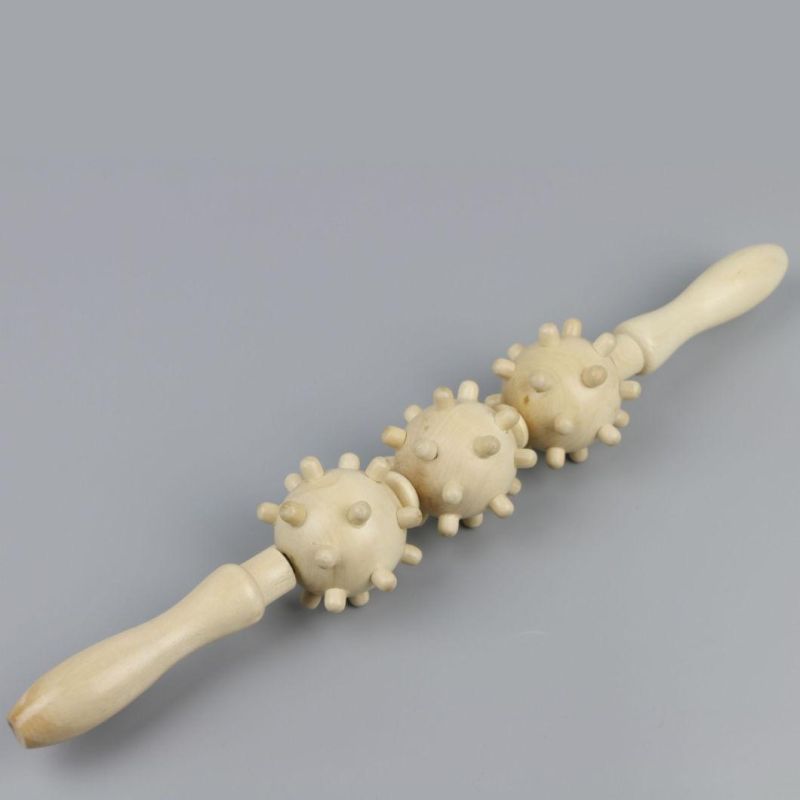 3 Ball Wooden Muscle Trigger Point Massage Roller Stick 271853