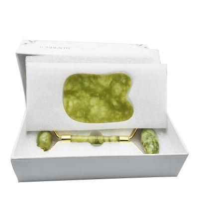 Natural Feng Jade Facial Guasha Board and Jade Roller Set with Box