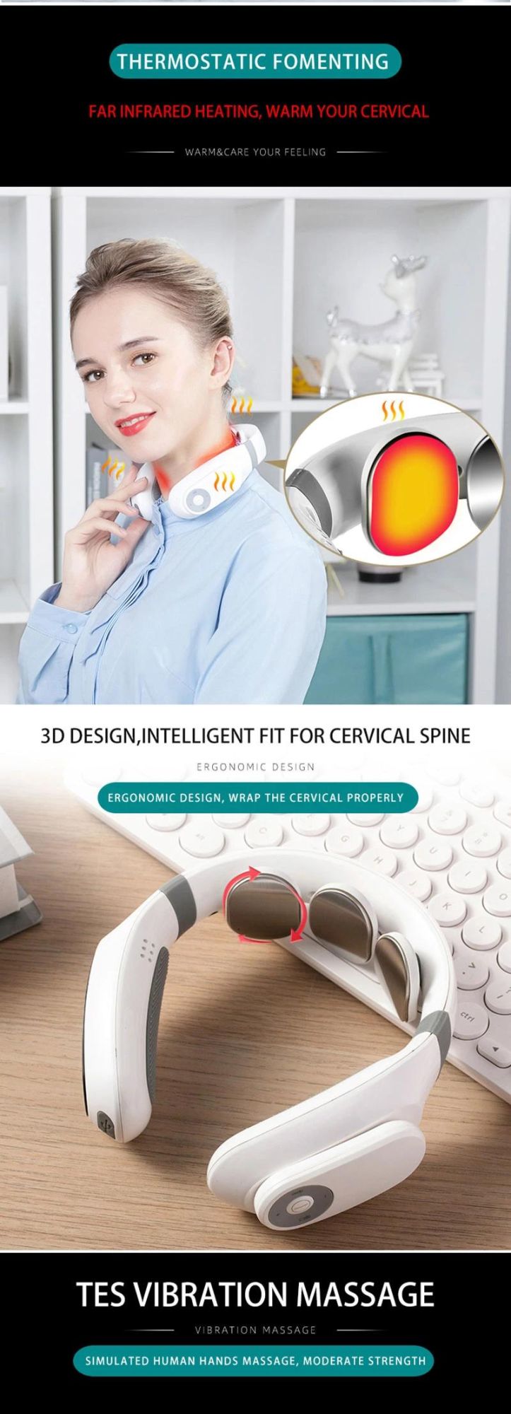 Hezheng Electric Kneading Tapping Vibrating Body Massage Machine and Equipment Shiatsu Pain Relief Neck Shoulder Massager