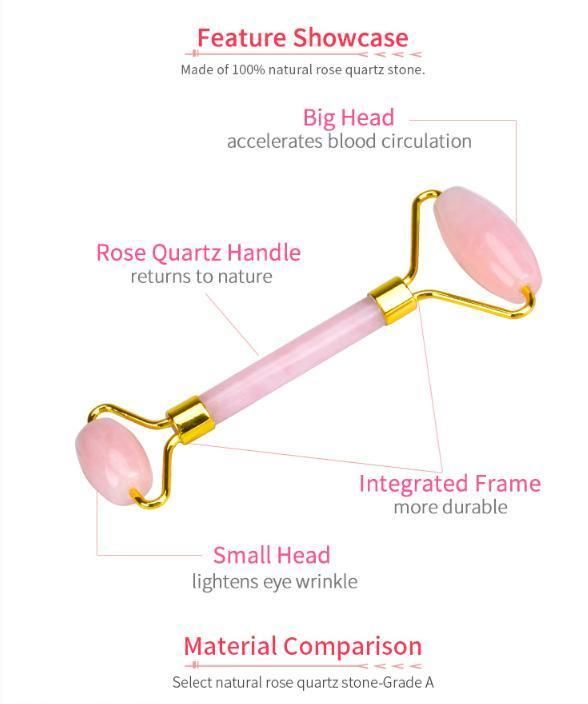 in Stock! High Quality Wholesale Price Facial Massage Jade Roller, Rose Quartz Jade Gua Sha Set