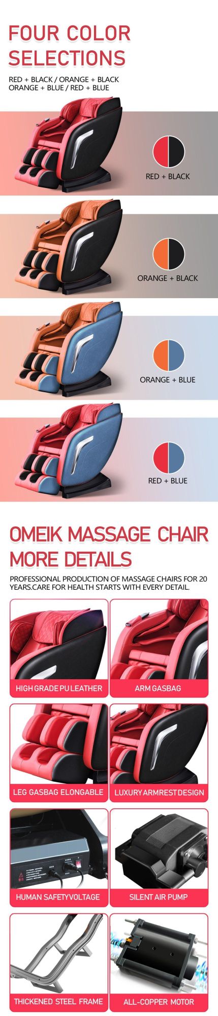 Wholesale Cheap Price Luxury SL Track Bluetooth Music 3D Gravity Relax Massage Chair for Office