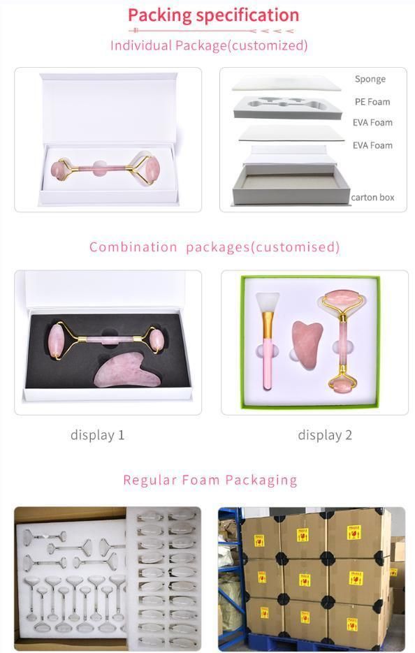 in Stock! High Quality Wholesale Price Facial Massage Jade Roller, Rose Quartz Jade Gua Sha Set