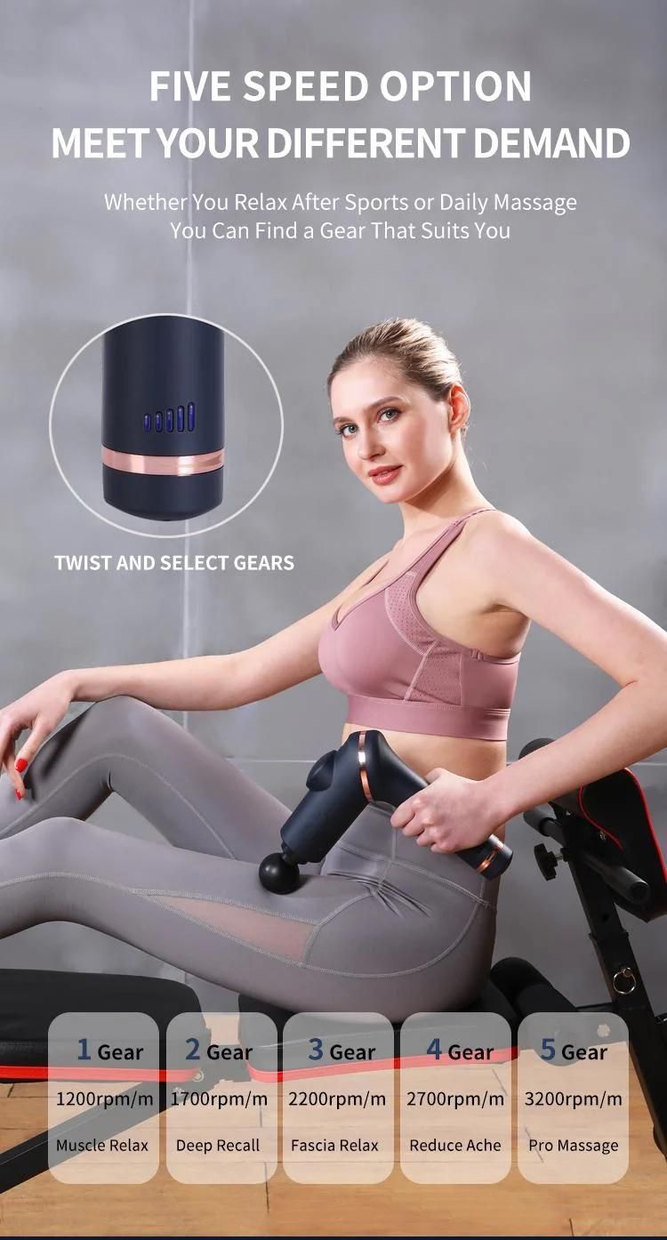 2022 New Arrival Muscle Massage Fascia Gun Wireless Portable Design with 6 Speed Vibration Mode and Massage Heads