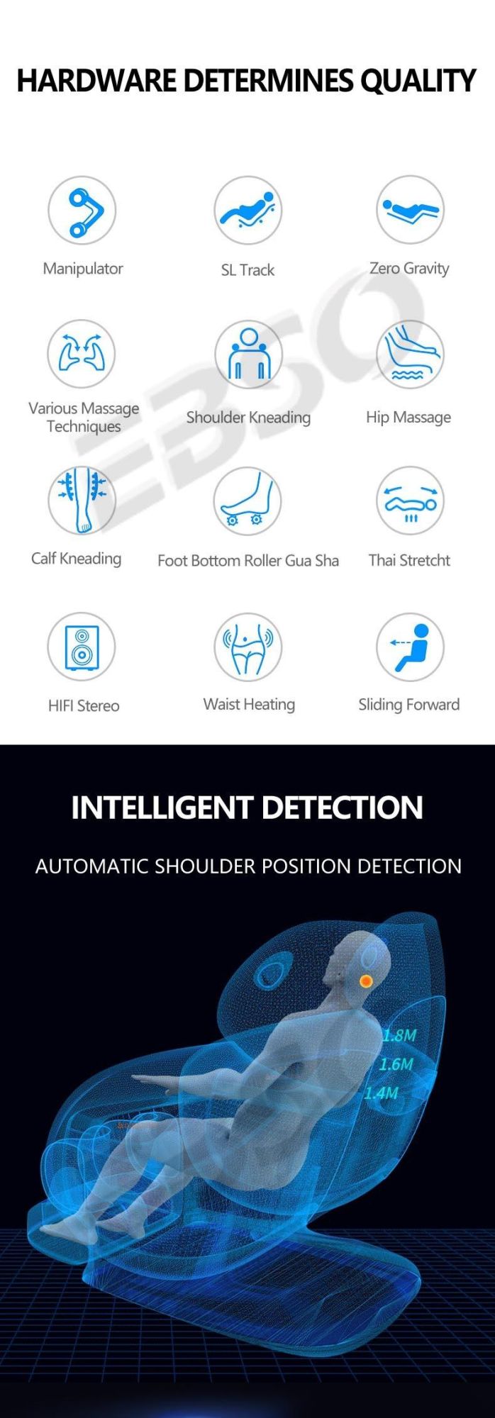 2022 Hot Sale Zero Gravity Full Body Shiatsu Rolling Heating Back Massage Chair