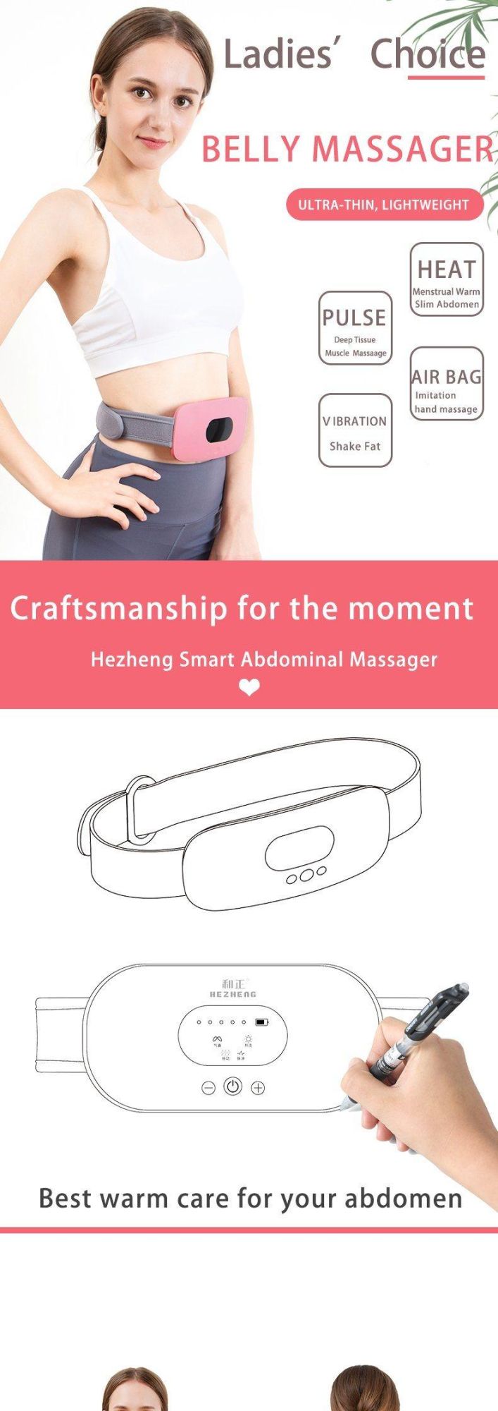 Hezheng High Quality Electronic Heat Vibration Slimming Losing Weight Keeping Fit Body Massager Belt
