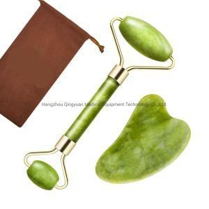 Green 2in1 Jade Roller with Gua Sha in Pouch