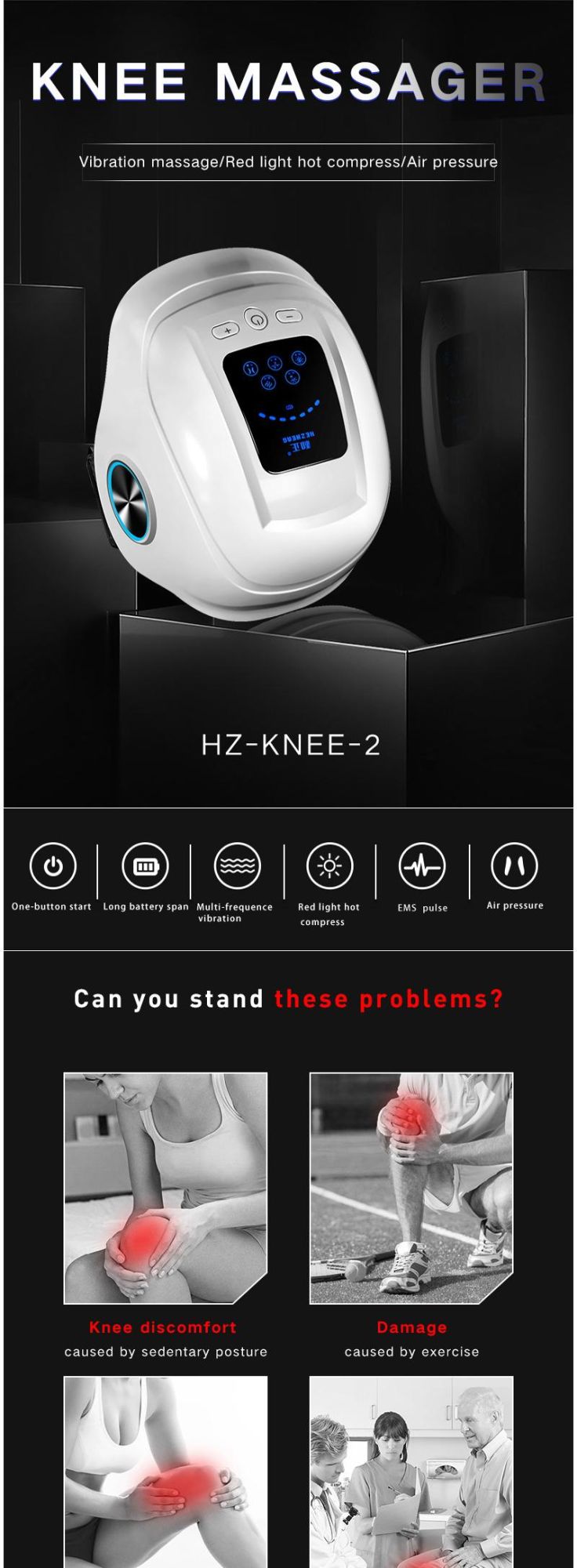 Hezheng Electric Shiatsu Vibration Massage Equipment Arthritis Joint Knee Pain Relief Massager