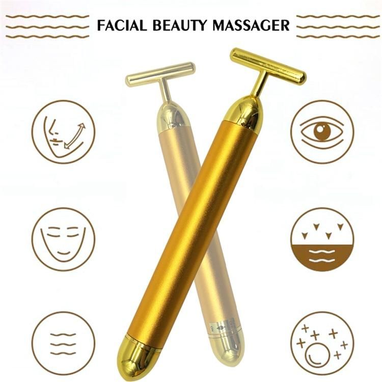 2021 24K Gold Energy Beauty Bar Vibrating Facial Lifting Skin Care T Shape Y Shape Electric Face Massager