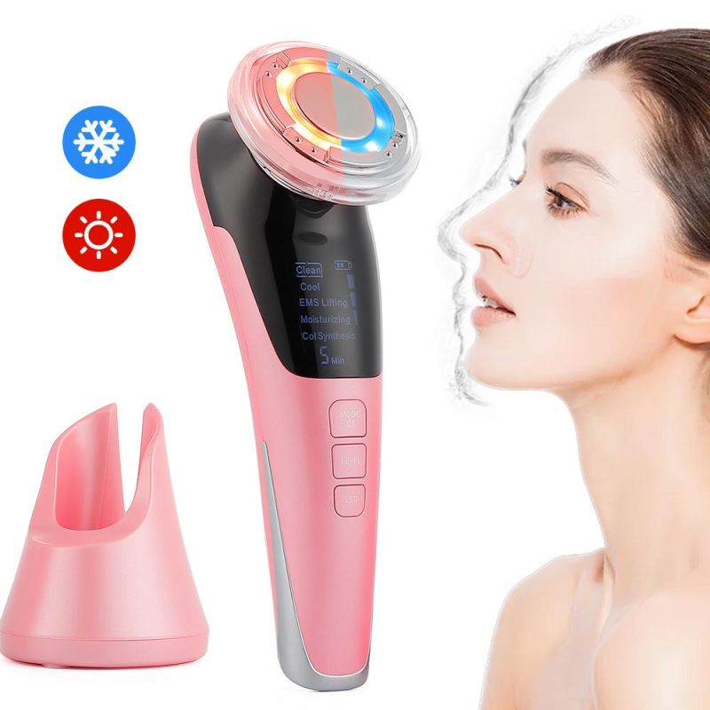 5 Modes Hot Cold Face Massager EMS Face Lifting Machine Skin Rejuvenation Skin Brighten Moisturizing Anti Wrinkle Pore Cleaner