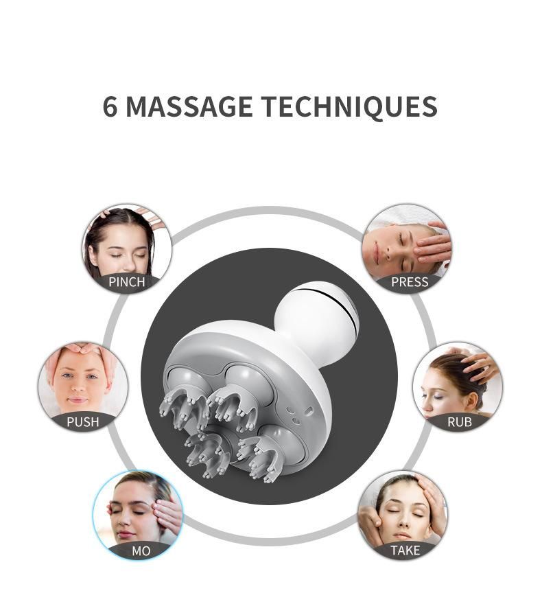 Vibrating Portable Automatic Plastic Brush Electric Scalp Machine Silicone Smart Head Massage Ipx 7 Scalp Knead Vibrating Head Relieve Soreness