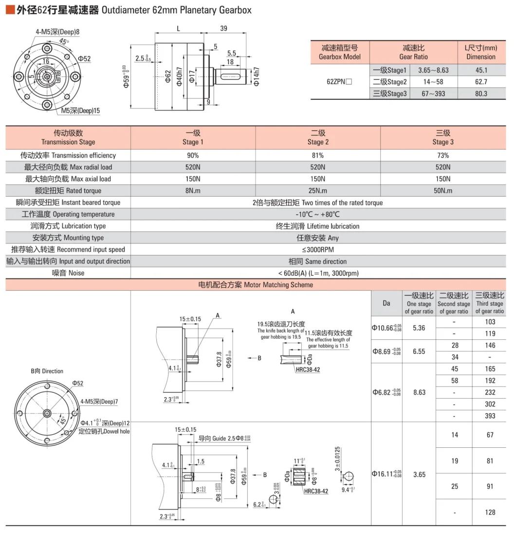 Outdiameter 62mm Planetary Gearbox