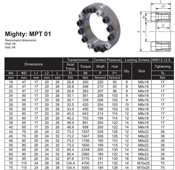 Keyless Shaft Locking Assemblies/ Locking Devices/Power Lock Assemblies Mpt-01 06 20