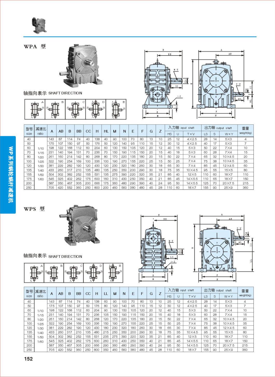 China Factory Wp Series Aluminium Speed Reducer Worm Gearbox