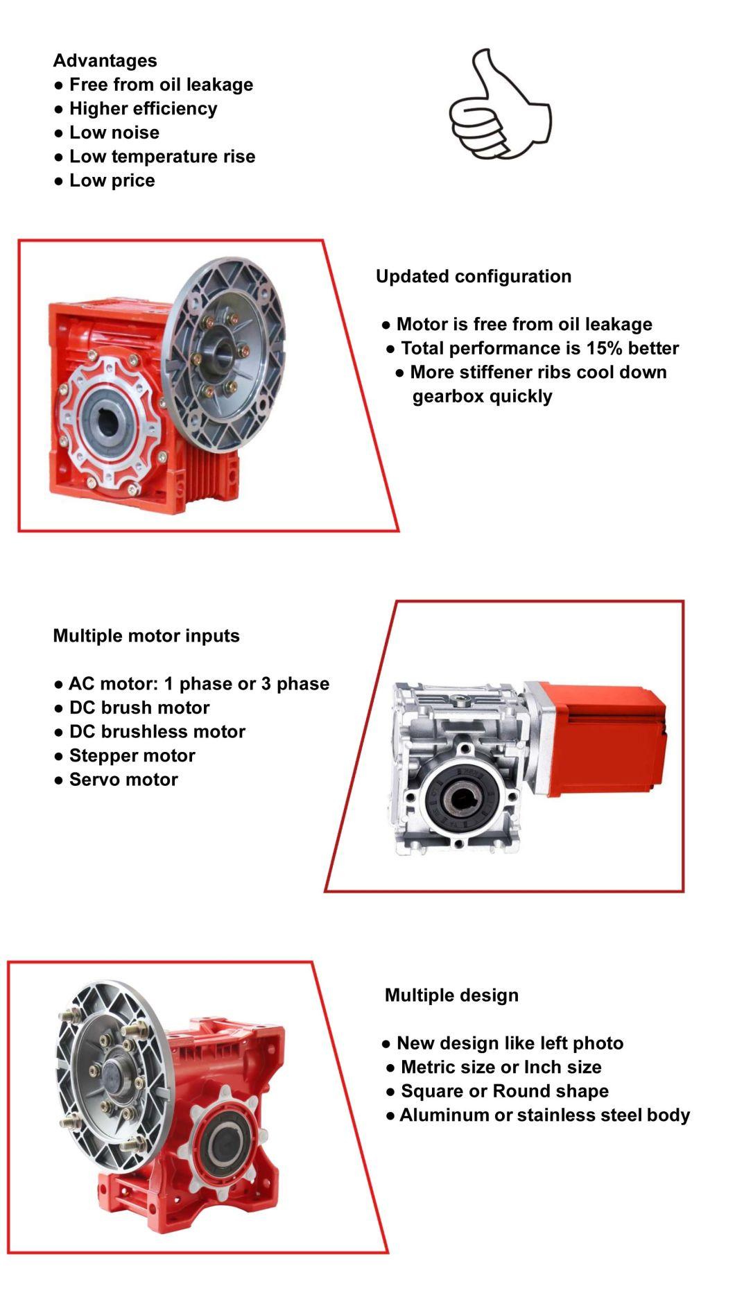 CE Approved RV Series 0.06kw~15kw 304 316 Stainless Steel Food Industry Water Proof Washdown Worm Gear Speed Reduction Drive Gearbox