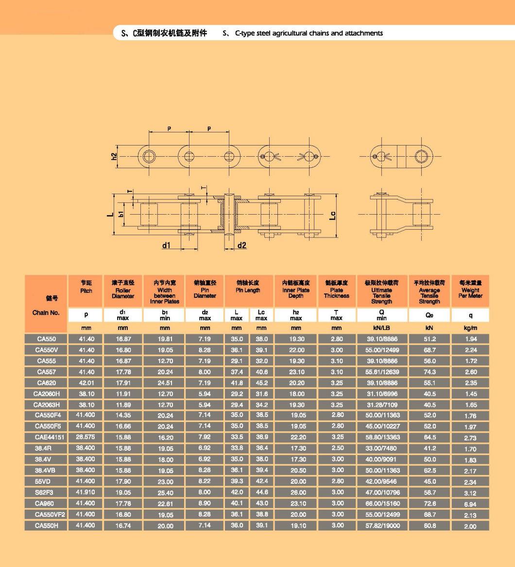 Ca557-A1f1 Agricultural Machinery Roller Chain with Ca557fk1, Ca557-A29, Ca557f2, Ca557f1, Ca557f4