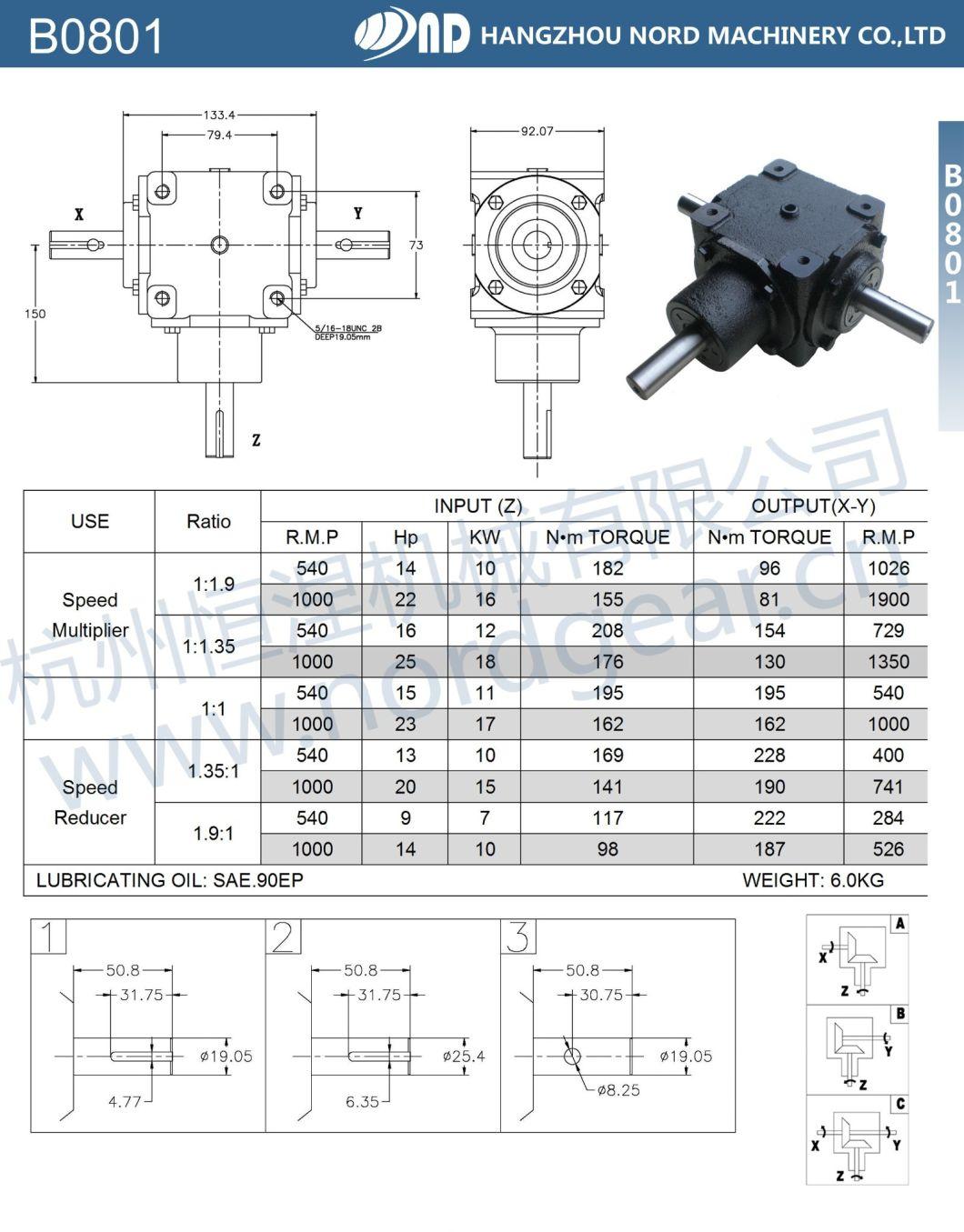 Pto 540rpm Bevel Gear Box for Agricultural Post Driver Gearbox