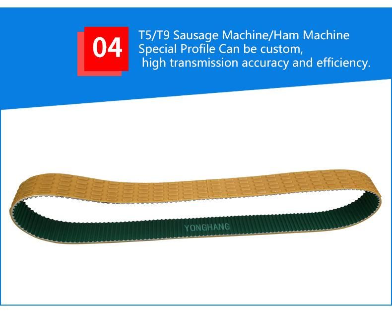 Power Driving Timing T5 T9 T10 L Toothed Polyurethane Sausage Belt for Sausage Cutting Binding Machines