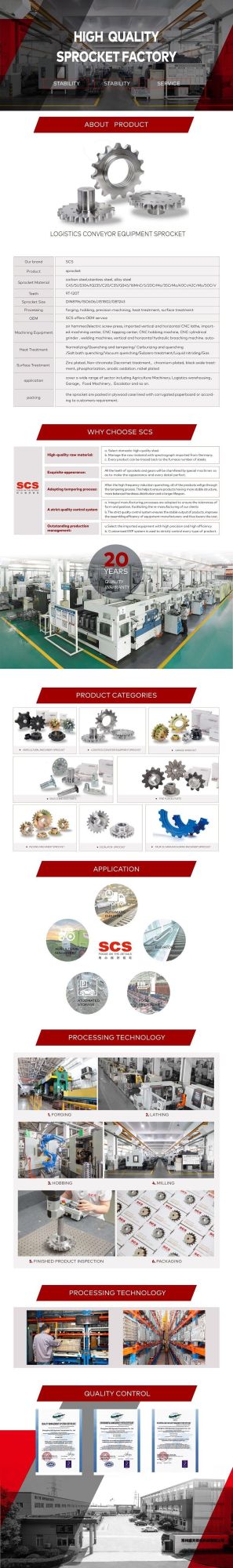 Chain Sprocket for Conveyor with Keyway