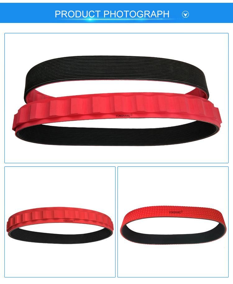 Red Multi-Groove Belt with Pattern for Tractor, Extruder