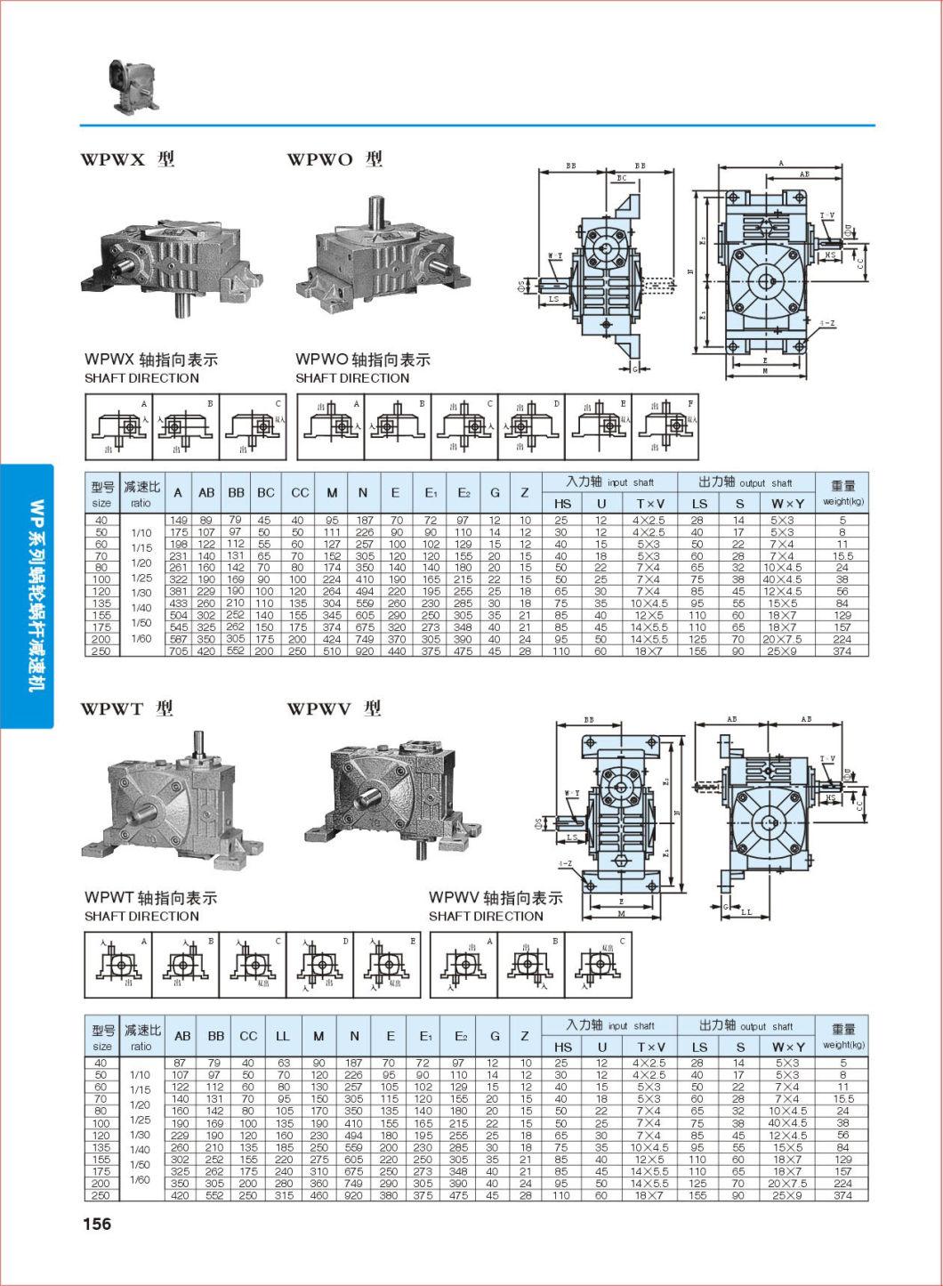 Wpa/Wps/Wpx/Wpo 20/ 40/60 Ratio Worm Gear Speed Reducer